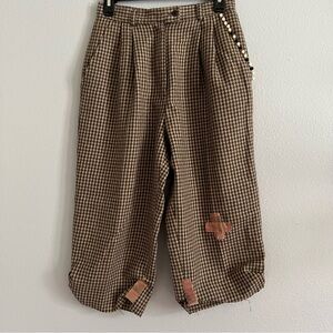 Savanna 114 Houndstooth Avant Garde Cropped Pants, Visible Mending, Pearl Detail